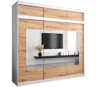 ABIKSMEBLE Torino 250 Armadio con Tre Ante Scorrevoli per Camera da Letto - Armadio Moderno con Specchio, Appendiabiti e Ripiani - 250x240x62 cm - Bianco Opaco + Artigiano con Prolunga
