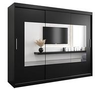 ABIKSMEBLE Torino 250 Armadio da Camera a Due Ante Scorrevoli - Armadio Moderno con Specchio, Barra e Ripiani - 250x200x62 cm (L x A x P) - Nero Opaco