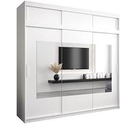 ABIKSMEBLE Torino 250 Armadio da Camera a Due Ante Scorrevoli - Armadio Moderno con Specchio, Barra e Ripiani - 250x240x62 cm (L x A x P) - Bianco Opaco con Estensione