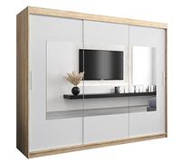 ABIKSMEBLE Torino 250 Armadio da Camera a Due Ante Scorrevoli - Armadio Moderno con Specchio, Barra e Ripiani - 250x200x62 cm (L x A x P) - Sonoma + Bianco Opaco