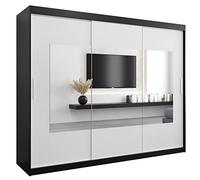 ABIKSMEBLE Torino 250 Armadio da Camera a Due Ante Scorrevoli - Armadio Moderno con Specchio, Barra e Ripiani - 250x200x62 cm (L x A x P) - Nero Opaco + Bianco Opaco
