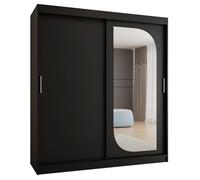 ABIKSMEBLE ULTRA 180 Armadio con Tre Ante Scorrevoli per Camera da Letto - Armadio Moderno con Asta Appendiabiti e Ripiani - 180x200x62 cm (LxAxP) - Nero opaco