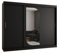 ABIKSMEBLE ULTRA 250 Armadio con Tre Ante Scorrevoli per Camera da Letto - Armadio Moderno con Asta Appendiabiti e Ripiani - 250x200x62 cm (LxAxP) - Nero opaco