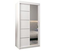 ABIKSMEBLE Verona 2 100 Armadio da Camera a Due Ante Scorrevoli - Armadio Moderno con Specchio, Barra e Ripiani - 100x200x62 cm (L x A x P) - Bianco Opaco