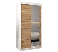 ABIKSMEBLE Verona 2 100 Armadio da Camera a Due Ante Scorrevoli - Armadio Moderno con Specchio, Barra e Ripiani - 100x200x62 cm (L x A x P) - Bianco Opaco + Artisan