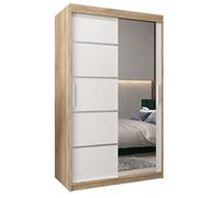 ABIKSMEBLE Verona 2 120 Armadio da Camera a Due Ante Scorrevoli - Armadio Moderno con Specchio, Barra e Ripiani - 120x200x62 cm (L x A x P) - Artisan + Bianco Opaco