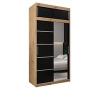 ABIKSMEBLE Verona 2 120 Armadio da Camera a Due Ante Scorrevoli - Armadio Moderno con Specchio, Barra e Ripiani - 120x240x62 cm (L x A x P) - Artisan + Nero Opaco con Estensione
