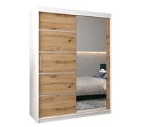 ABIKSMEBLE Verona 2 150 Armadio da Camera a Due Ante Scorrevoli - Armadio Moderno con Specchio, Barra e Ripiani - 150x200x62 cm (L x A x P) - Bianco Opaco + Artisan