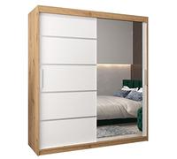 ABIKSMEBLE Verona 2 180 Armadio a Due Ante Scorrevoli per Camera da Letto - Armadio Moderno con Specchio, Appendiabiti e Ripiani - 180x200x62 cm - Artigiano + Bianco Opaco