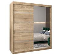 ABIKSMEBLE Verona 2 180 Armadio da Camera a Due Ante Scorrevoli - Armadio Moderno con Specchio, Barra e Ripiani - 180x200x62 cm (L x A x P) - Sonoma