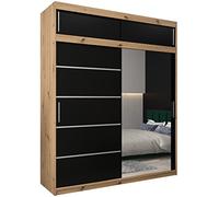 ABIKSMEBLE Verona 2 200 Armadio a Due Ante Scorrevoli per Camera da Letto - Armadio Moderno con Specchio, Appendiabiti e Ripiani - 200x240x62 cm -Artigiano + nero opaco con estensione