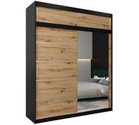 ABIKSMEBLE Verona 2 200 Armadio a Due Ante Scorrevoli per Camera da Letto - Armadio Moderno con Specchio, Appendiabiti e Ripiani - 200x240x62 cm - Nero Opaco + Artigiano con Prolunga