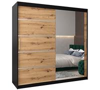 ABIKSMEBLE Verona 2 200 Armadio a Due Ante Scorrevoli per Camera da Letto - Armadio Moderno con Specchio, Appendiabiti e Ripiani - 200x200x62 cm - Nero Opaco + Artigiano