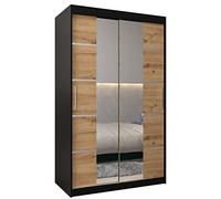 ABIKSMEBLE Verona 4 120 Armadio da Camera a Due Ante Scorrevoli - Armadio Moderno con Specchio, Barra e Ripiani - 120x200x62 cm (L x A x P) - Nero Opaco + Artisan
