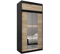 ABIKSMEBLE Verona 4 120 Armadio da Camera a Due Ante Scorrevoli - Armadio Moderno con Specchio, Barra e Ripiani - 120x240x62 cm (L x A x P) - Nero Opaco + Bianco Opaco con Estensione