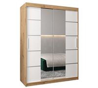 ABIKSMEBLE Verona 4 150 Armadio da Camera a Due Ante Scorrevoli - Armadio Moderno con Specchio, Barra e Ripiani - 150x200x62 cm (L x A x P) - Artisan + Bianco Opaco