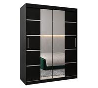 ABIKSMEBLE Verona 4 150 Armadio da Camera a Due Ante Scorrevoli - Armadio Moderno con Specchio, Barra e Ripiani - 150x200x62 cm (L x A x P) - Nero Opaco