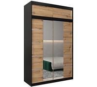 ABIKSMEBLE Verona 4 150 Armadio da Camera a Due Ante Scorrevoli - Armadio Moderno con Specchio, Barra e Ripiani - 150x240x62 cm (L x A x P) - Nero Opaco + Artisan con Estensione