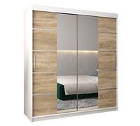 ABIKSMEBLE Verona 4 180 Armadio a Due Ante Scorrevoli per Camera da Letto - Armadio Moderno con Specchio, Appendiabiti e Ripiani - 180x200x62 cm - Bianco Opaco + Sonoma