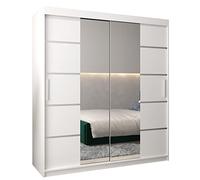 ABIKSMEBLE Verona 4 180 Armadio a Due Ante Scorrevoli per Camera da Letto - Armadio Moderno con Specchio, Appendiabiti e Ripiani - 180x200x62 cm - Bianco Opaco