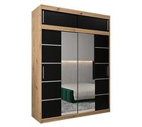 ABIKSMEBLE Verona 4 180 Armadio a Due Ante Scorrevoli per Camera da Letto - Armadio Moderno con Specchio, Appendiabiti e Ripiani - 180x240x62 cm -Artigiano + nero opaco con estensione