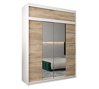 ABIKSMEBLE Verona 4 180 Armadio a Due Ante Scorrevoli per Camera da Letto - Armadio Moderno con Specchio, Appendiabiti e Ripiani - 180x240x62 cm - Bianco Opaco + Sonoma con Prolunga