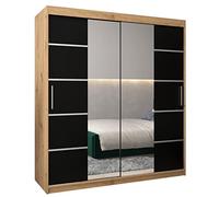 ABIKSMEBLE Verona 4 180 Armadio a Due Ante Scorrevoli per Camera da Letto - Armadio Moderno con Specchio, Appendiabiti e Ripiani - 180x200x62 cm - Artigiano + Nero Opaco