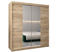 ABIKSMEBLE Verona 4 180 Armadio da Camera a Due Ante Scorrevoli - Armadio Moderno con Specchio, Barra e Ripiani - 180x200x62 cm (L x A x P) - Sonoma