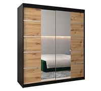 ABIKSMEBLE Verona 4 180 Armadio da Camera a Due Ante Scorrevoli - Armadio Moderno con Specchio, Barra e Ripiani - 180x200x62 cm (L x A x P) - Nero Opaco + Artisan