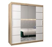 ABIKSMEBLE Verona 4 180 Armadio da Camera a Due Ante Scorrevoli - Armadio Moderno con Specchio, Barra e Ripiani - 180x200x62 cm (L x A x P) - Sonoma + Bianco Opaco