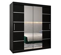 ABIKSMEBLE Verona 4 180 Armadio da Camera a Due Ante Scorrevoli - Armadio Moderno con Specchio, Barra e Ripiani - 180x200x62 cm (L x A x P) - Nero Opaco