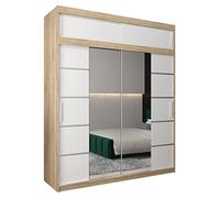 ABIKSMEBLE Verona 4 200 Armadio a Due Ante Scorrevoli per Camera da Letto - Armadio Moderno con Specchio, Appendiabiti e Ripiani - 200x240x62 cm - Sonoma + Bianco Opaco con Prolunga
