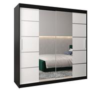 ABIKSMEBLE Verona 4 200 Armadio a Due Ante Scorrevoli per Camera da Letto - Armadio Moderno con Specchio, Appendiabiti e Ripiani - 200x200x62 cm - Nero Opaco + Bianco Opaco