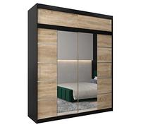 ABIKSMEBLE Verona 4 200 Armadio a Due Ante Scorrevoli per Camera da Letto - Armadio Moderno con Specchio, Appendiabiti e Ripiani - 200x240x62 cm - Nero Opaco + Sonoma con Prolunga
