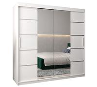 ABIKSMEBLE Verona 4 200 Armadio a Due Ante Scorrevoli per Camera da Letto - Armadio Moderno con Specchio, Appendiabiti e Ripiani - 200x200x62 cm - Bianco Opaco