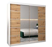 ABIKSMEBLE Verona 4 200 Armadio a Due Ante Scorrevoli per Camera da Letto - Armadio Moderno con Specchio, Appendiabiti e Ripiani - 200x200x62 cm - Bianco Opaco + Artigiano