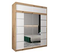 ABIKSMEBLE Verona 4 200 Armadio a Due Ante Scorrevoli per Camera da Letto - Armadio Moderno con Specchio, Appendiabiti e Ripiani - 200x240x62 cm - Artigiano + Bianco Opaco con Prolunga