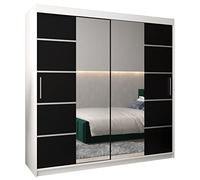 ABIKSMEBLE Verona 4 200 Armadio a Due Ante Scorrevoli per Camera da Letto - Armadio Moderno con Specchio, Appendiabiti e Ripiani - 200x200x62 cm - Bianco Opaco + Nero Opaco