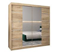 ABIKSMEBLE Verona 4 200 Armadio a Due Ante Scorrevoli per Camera da Letto - Armadio Moderno con Specchio, Appendiabiti e Ripiani - 200x200x62 cm - Sonoma