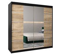 ABIKSMEBLE Verona 4 200 Armadio a Due Ante Scorrevoli per Camera da Letto - Armadio Moderno con Specchio, Appendiabiti e Ripiani - 200x200x62 cm - Nero Opaco + Sonoma