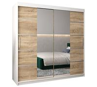 ABIKSMEBLE Verona 4 200 Armadio a Due Ante Scorrevoli per Camera da Letto - Armadio Moderno con Specchio, Appendiabiti e Ripiani - 200x200x62 cm - Bianco Opaco + Sonoma