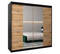 ABIKSMEBLE Verona 4 200 Armadio a Due Ante Scorrevoli per Camera da Letto - Armadio Moderno con Specchio, Appendiabiti e Ripiani - 200x200x62 cm - Nero Opaco + Artigiano