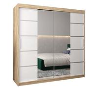 ABIKSMEBLE Verona 4 200 Armadio da Camera a Due Ante Scorrevoli - Armadio Moderno con Specchio, Barra e Ripiani - 200x200x62 cm (L x A x P) - Sonoma + Bianco Opaco