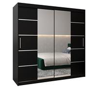 ABIKSMEBLE Verona 4 200 Armadio da Camera a Due Ante Scorrevoli - Armadio Moderno con Specchio, Barra e Ripiani - 200x200x62 cm (L x A x P) - Nero Opaco