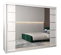 ABIKSMEBLE Verona 4 250 Armadio con Tre Ante Scorrevoli per Camera da Letto - Armadio Moderno con Specchio, Appendiabiti e Ripiani - 250x200x62 cm - Bianco Opaco