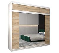 ABIKSMEBLE Verona 4 250 Armadio con Tre Ante Scorrevoli per Camera da Letto - Armadio Moderno con Specchio, Appendiabiti e Ripiani - 250x240x62 cm - Bianco Opaco + Sonoma con Prolunga