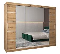 ABIKSMEBLE Verona 4 250 Armadio da Camera a Due Ante Scorrevoli - Armadio Moderno con Specchio, Barra e Ripiani - 250x200x62 cm (L x A x P) - Artisan