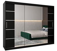 ABIKSMEBLE Verona 4 250 Armadio da Camera a Due Ante Scorrevoli - Armadio Moderno con Specchio, Barra e Ripiani - 250x200x62 cm (L x A x P) - Nero Opaco