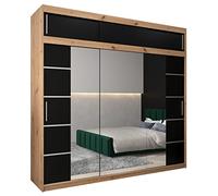 ABIKSMEBLE Verona 4 250 Armadio da Camera a Due Ante Scorrevoli - Armadio Moderno con Specchio, Barra e Ripiani - 250x240x62 cm (L x A x P) - Artisan + Nero Opaco con Estensione