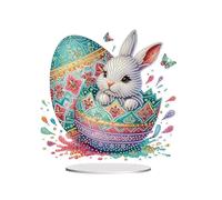 Abillyn Kit di ornamenti da tavolo con coniglietto e uova di Pasqua con diamanti 5D, fai da te, decorazione per la casa e la scrivania (Bunny 3)